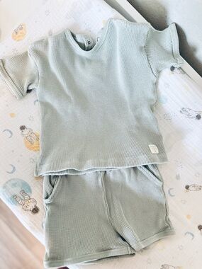 Kids Waffle Knit Set - Sage Green